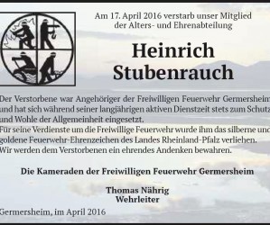 Feuerwehr Germersheim trauert um Alterskamerad