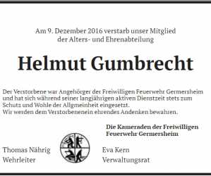 Feuerwehr Germersheim trauert um Alterskamerad